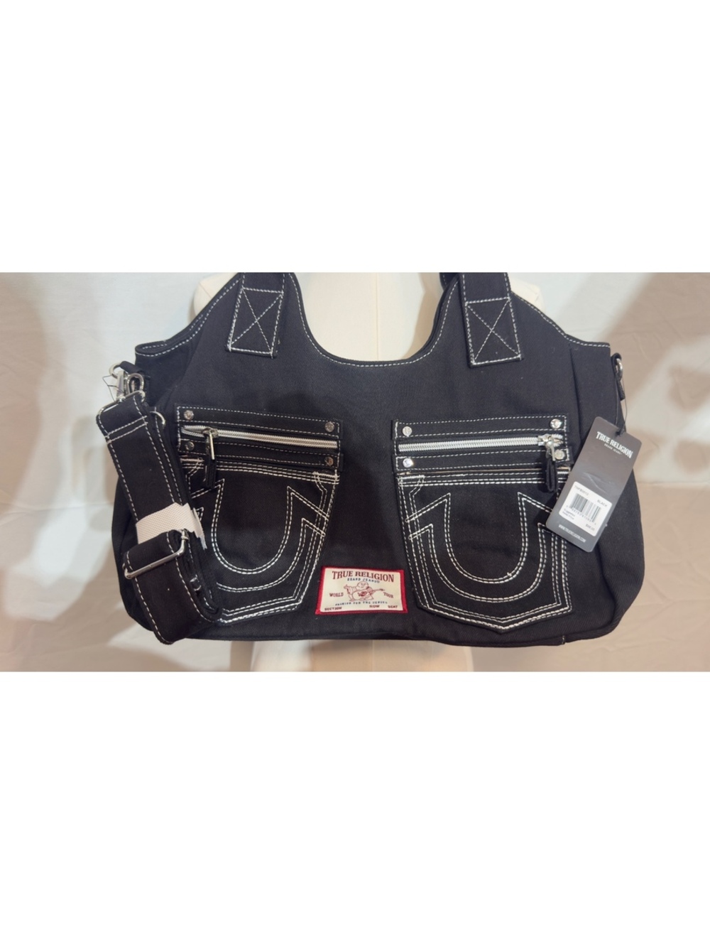 True Religion denim purse Horseshoe Stitch BLACK Satchel Bag